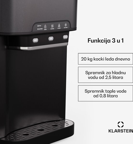 Klarstein Vodeni ledomat 3 u 1: kockice leda, dispenzer vode: topla i hladna 20 kg/24h