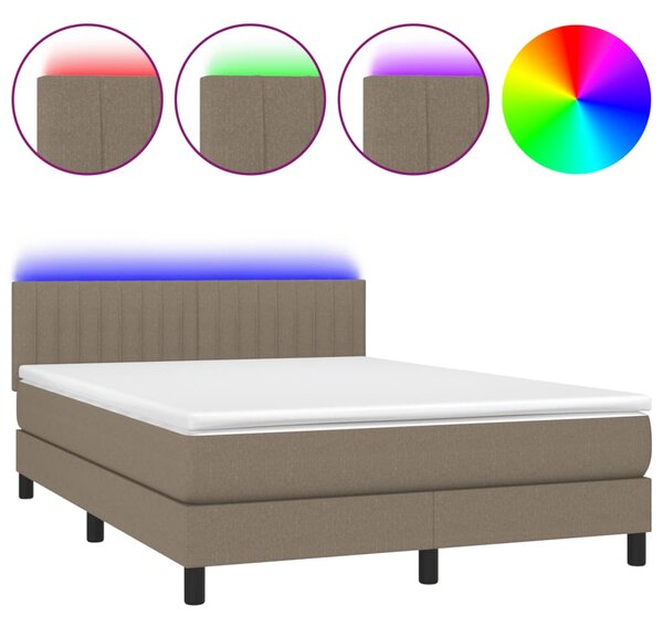 Krevet box spring s madracem LED smeđesivi 140x200 cm tkanina - Tupe / 140 x 200 cm