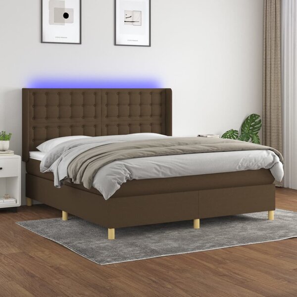 Krevet box spring s madracem LED tamnosmeđi 160x200 cm tkanina - Smeđa / 160 x 200 cm