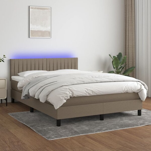 Krevet box spring s madracem LED smeđesivi 140x200 cm tkanina - Tupe / 140 x 200 cm
