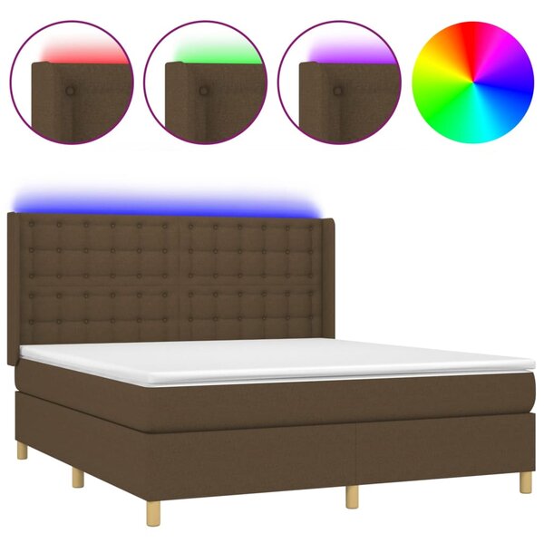 Krevet box spring s madracem LED tamnosmeđi 160x200 cm tkanina - Smeđa / 160 x 200 cm