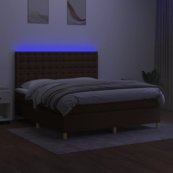 Krevet box spring s madracem LED tamnosmeđi 160x200 cm tkanina - Smeđa / 160 x 200 cm