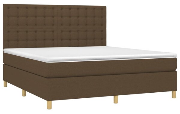 Krevet box spring s madracem LED tamnosmeđi 160x200 cm tkanina - Smeđa / 160 x 200 cm