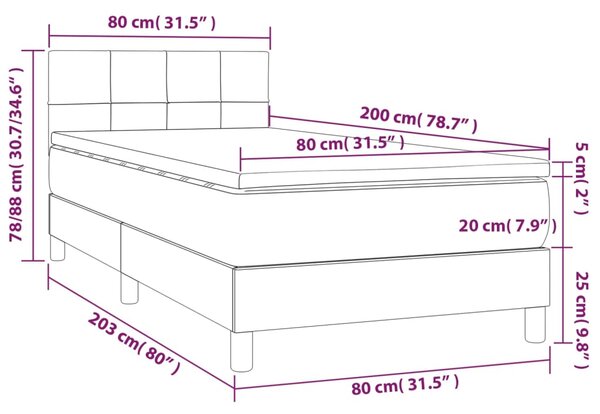 Krevet box spring s madracem LED tamnosivi 80 x 200 cm tkanina - Siva / 80 x 200 cm