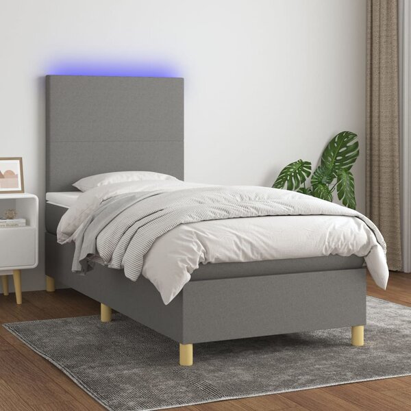 Krevet box spring s madracem LED tamnosivi 80 x 200 cm tkanina - Siva / 80 x 200 cm