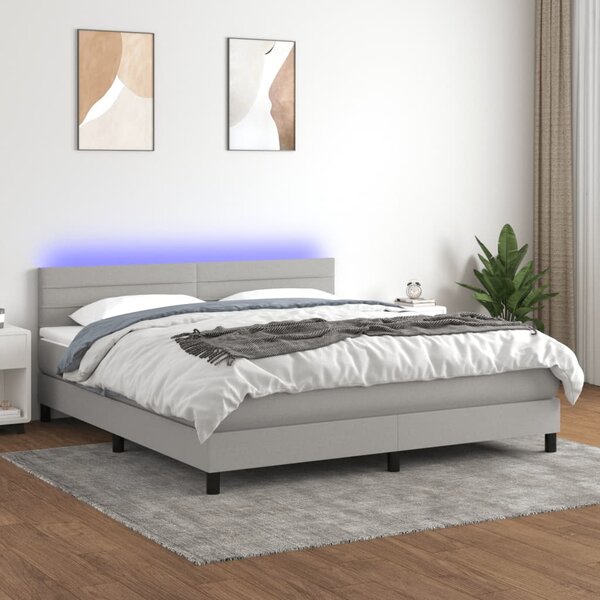 Krevet box spring s madracem LED svjetlosivi 180x200 cm tkanina - Siva / 180 x 200 cm