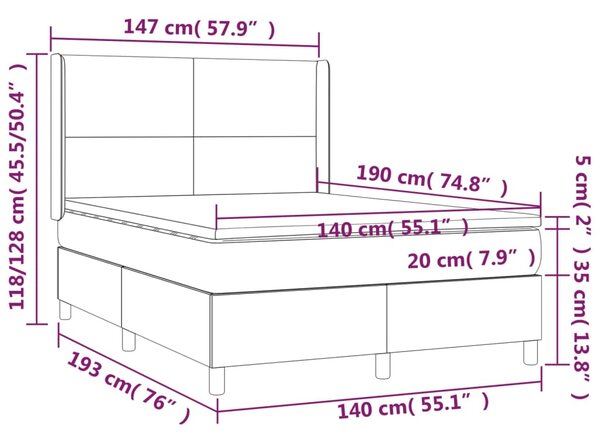 Krevet box spring s madracem LED tamnosivi 140x190cm od tkanine - Siva / 140 x 190 cm