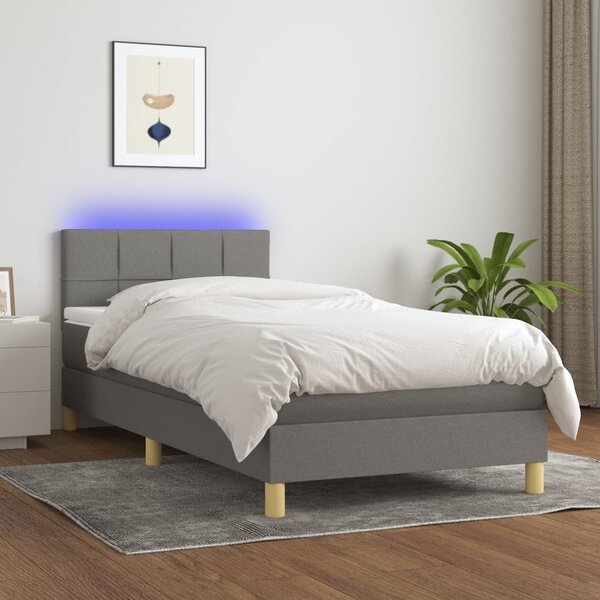 Krevet box spring s madracem LED tamnosivi 80 x 200 cm tkanina - Siva / 80 x 200 cm