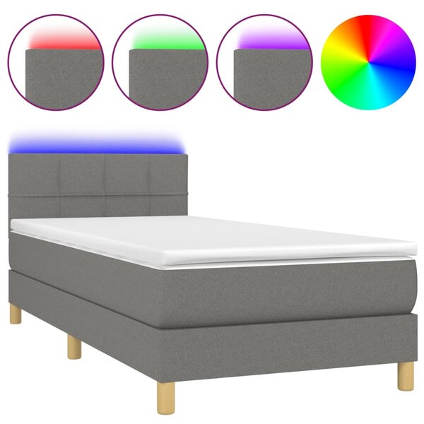 Krevet box spring s madracem LED tamnosivi 80 x 200 cm tkanina - Siva / 80 x 200 cm