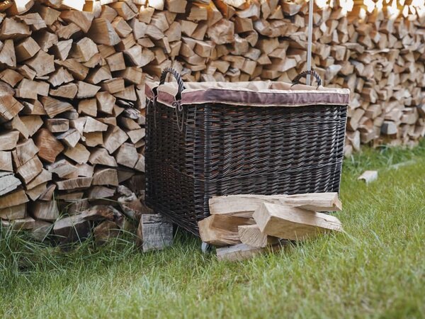 ATMOWOOD Pletena košara za drva tamna opšivena - na kotačima