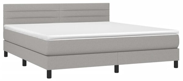 Krevet box spring s madracem LED svjetlosivi 180x200 cm tkanina - Siva / 180 x 200 cm