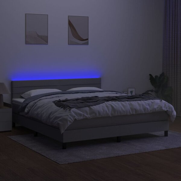 Krevet box spring s madracem LED svjetlosivi 180x200 cm tkanina - Siva / 180 x 200 cm