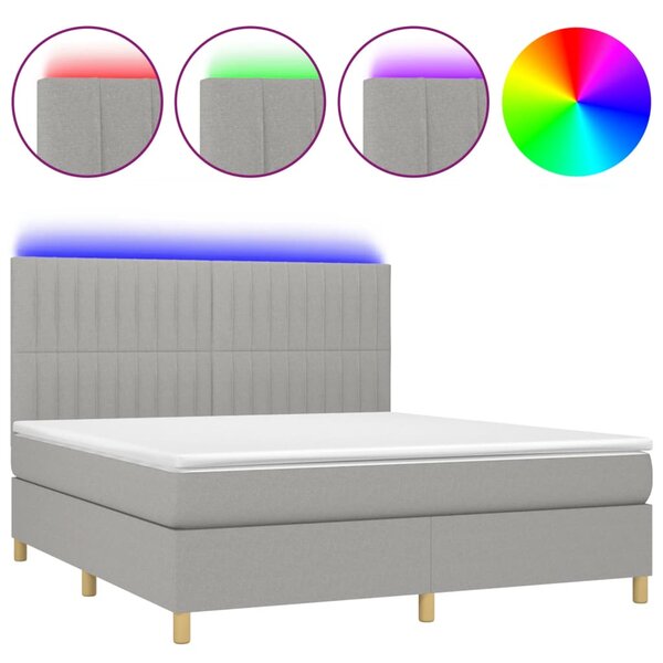 Krevet box spring s madracem LED svjetlosivi 180x200 cm tkanina - Siva / 180 x 200 cm