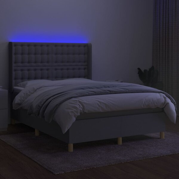 Krevet box spring s madracem LED svjetlosivi 140x200 cm tkanina - Siva / 140 x 200 cm