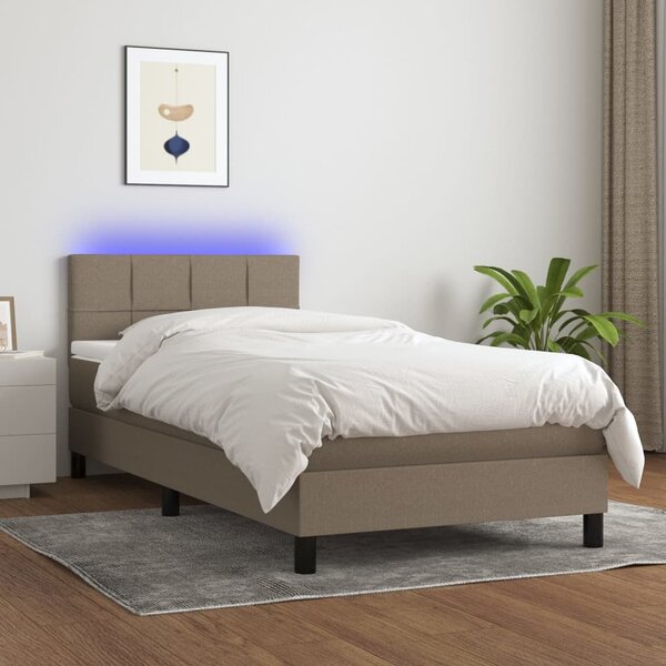 Krevet box spring s madracem LED smeđesivi 90x200 cm tkanina - Tupe / 90 x 200 cm
