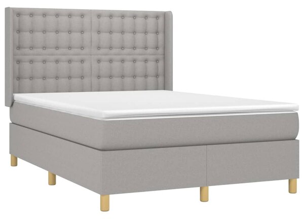 Krevet box spring s madracem LED svjetlosivi 140x200 cm tkanina - Siva / 140 x 200 cm