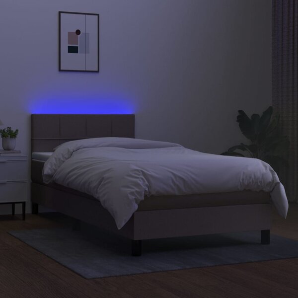 Krevet box spring s madracem LED smeđesivi 90x200 cm tkanina - Tupe / 90 x 200 cm