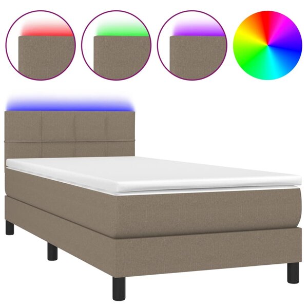 Krevet box spring s madracem LED smeđesivi 90x200 cm tkanina - Tupe / 90 x 200 cm