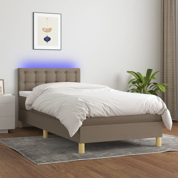 Krevet box spring s madracem LED smeđesivi 90x200 cm tkanina - Tupe / 90 x 200 cm