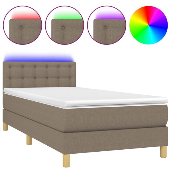 Krevet box spring s madracem LED smeđesivi 90x200 cm tkanina - Tupe / 90 x 200 cm