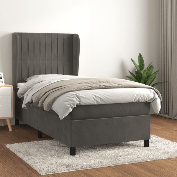 Box spring krevet s madracem tamnosivi 80 x 200 cm baršunasti - Siva / 80 x 200 cm