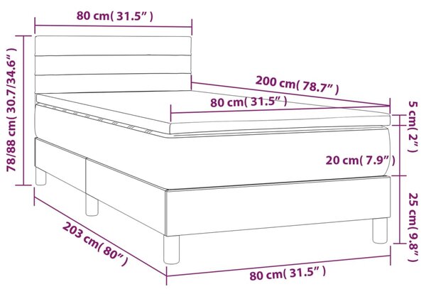 Box spring krevet s madracem tamnosivi 80 x 200 cm baršunasti - Siva / 80 x 200 cm