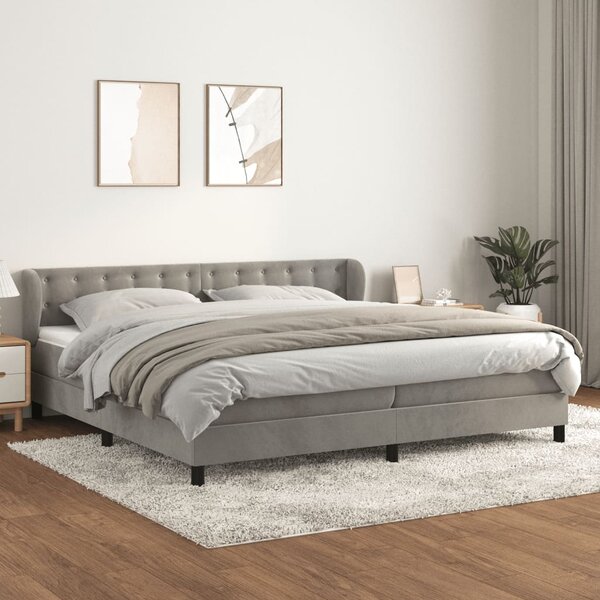 Krevet s oprugama i madracem svjetlosivi 200x200 cm baršunasti - Siva / 200 x 200 cm