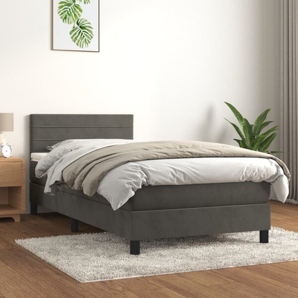 Box spring krevet s madracem tamnosivi 80 x 200 cm baršunasti - Siva / 80 x 200 cm