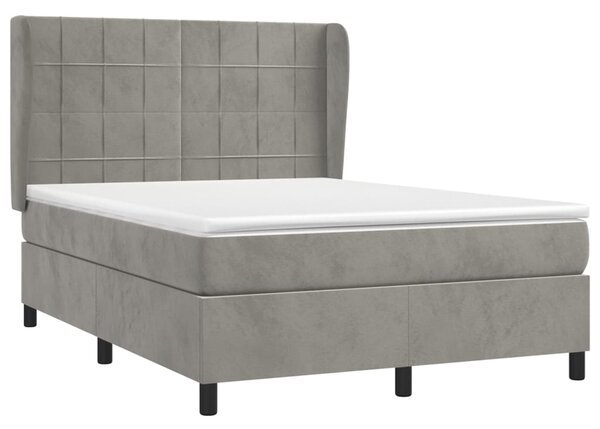 Krevet s oprugama i madracem svjetlosivi 140x190 cm baršunasti - Siva / 140 x 190 cm