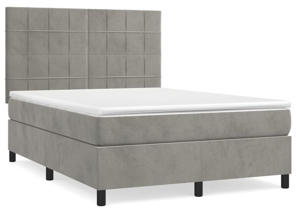 Krevet s oprugama i madracem svjetlosivi 140x190 cm baršunasti - Siva / 140 x 190 cm