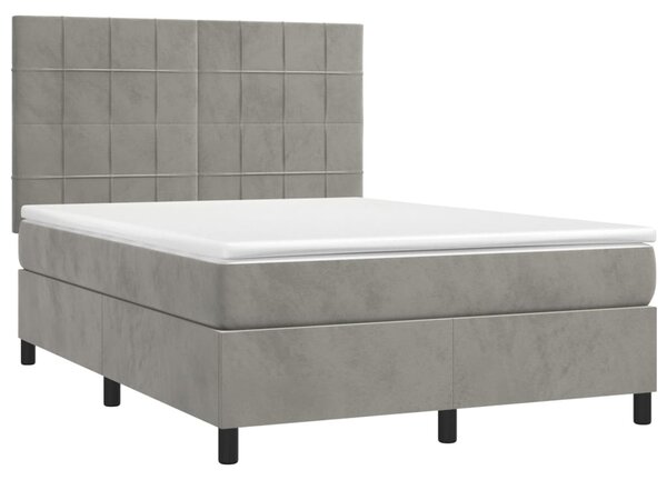 Krevet s oprugama i madracem svjetlosivi 140x190 cm baršunasti - Siva / 140 x 190 cm
