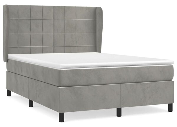 Krevet s oprugama i madracem svjetlosivi 140x190 cm baršunasti - Siva / 140 x 190 cm