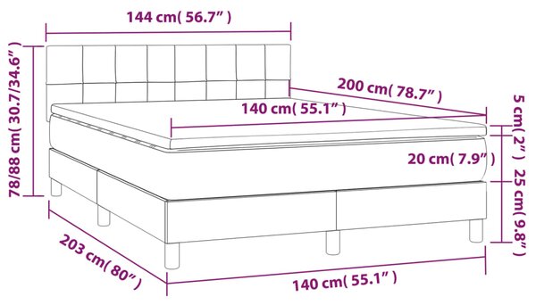Krevet s oprugama i madracem svjetlosivi 140x200 cm baršunasti - Siva / 140 x 200 cm