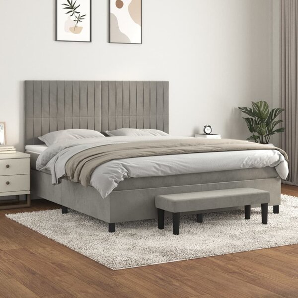 Krevet s oprugama i madracem svjetlosivi 160x200 cm baršunasti - Siva / 160 x 200 cm