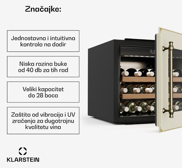 Klarstein Vinsider Victoria 28 hladnjak za vino, 28 boca, upravljanje na dodir, UV zaštita, LED, tihi rad, 2 police