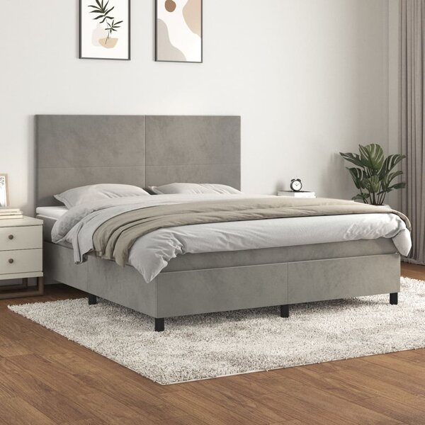 Krevet s oprugama i madracem svjetlosivi 160x200 cm baršunasti - Siva / 160 x 200 cm