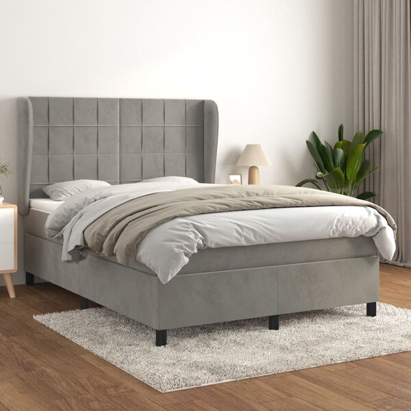 Krevet s oprugama i madracem svjetlosivi 140x190 cm baršunasti - Siva / 140 x 190 cm