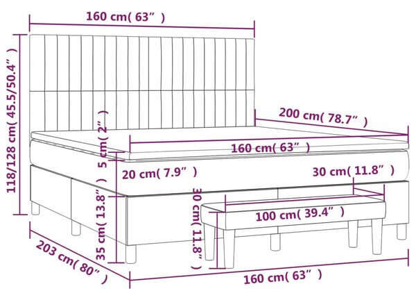 Krevet s oprugama i madracem svjetlosivi 160x200 cm baršunasti - Siva / 160 x 200 cm