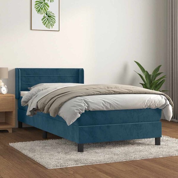 Box spring krevet s madracem tamnoplavi 80 x 200 cm baršunasti - Plava / 80 x 200 cm