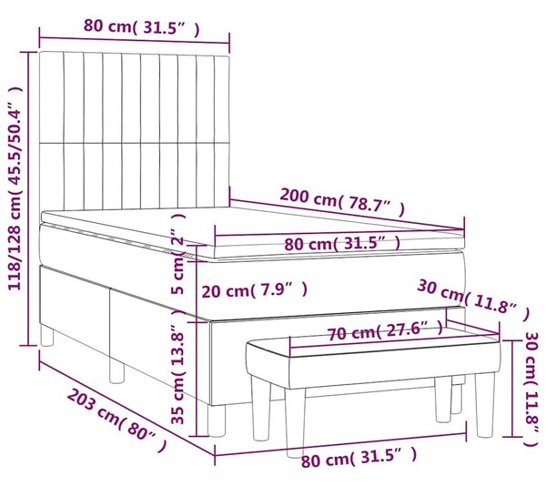 Box spring krevet s madracem tamnoplavi 80 x 200 cm baršunasti - Plava / 80 x 200 cm