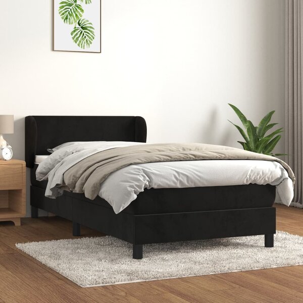 Box spring krevet s madracem crni 90x190 cm baršunasti - Crna / 90 x 190 cm