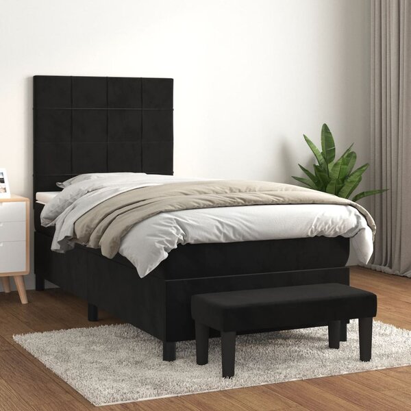 Box spring krevet s madracem crni 90x190 cm baršunasti - Crna / 90 x 190 cm