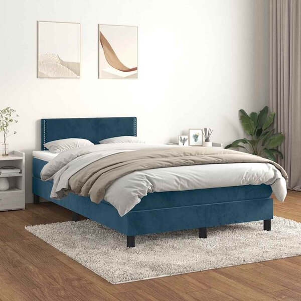 Box spring krevet s madracem tamnoplavi 120 x 200 cm baršunasti - Plava / 120 x 200 cm