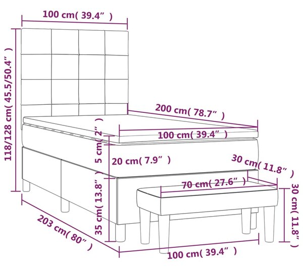 Krevet s oprugama i madracem smeđesivi 100 x 200 cm od tkanine - Tupe / 100 x 200 cm