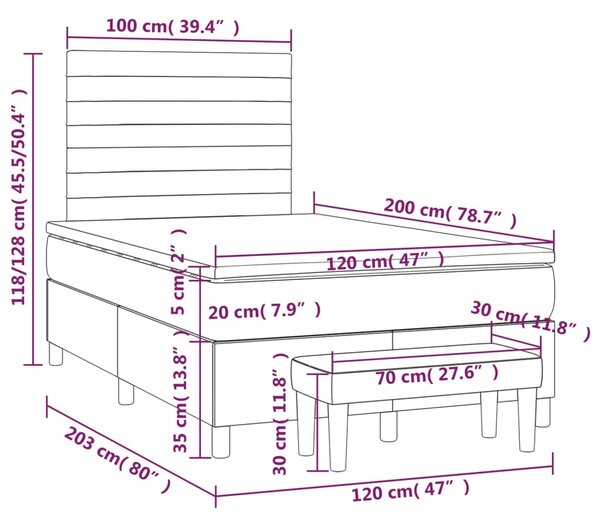 Krevet s oprugama i madrac svjetlosivi 120 x 200cm od tkanine - Siva / 120 x 200 cm