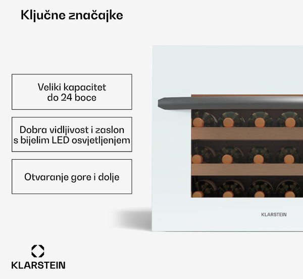 Klarstein Vinoline 24 Uno ugradbeni vinski hladnjak, 24 boce, Integrabilan, LED, bijela staklena vrata