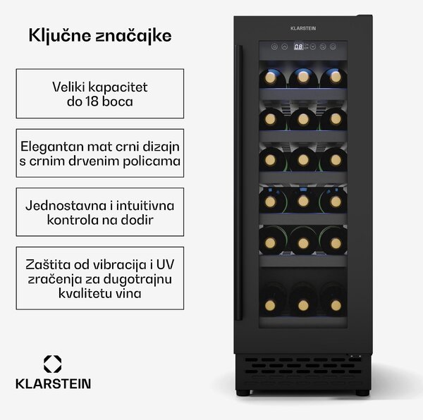 Klarstein Vinovilla 18 Uno hladnjak za vino, 1 zona hlađenja, 18 boca, drvene police, 5-18 °C