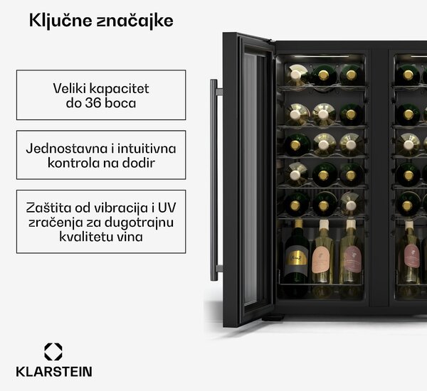 Klarstein Shiraz hladnjak za vino, 2 rashladne zone, LED osvjeljenje, upravljanje dodirom, samostojeći