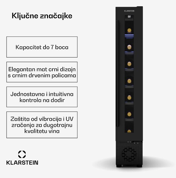 Klarstein Vinovilla 7 Uno hladnjak za vino, 1 zona hlađenja, 7 boca, drvene police, 5-18 °C