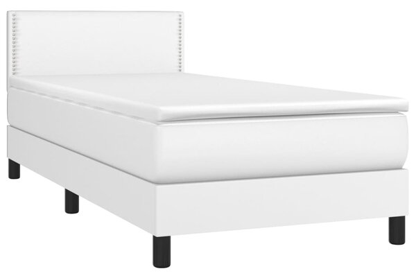 Krevet box spring s madracem LED bijeli 100x200 cm umjetna koža - Bijela / 100 x 200 cm